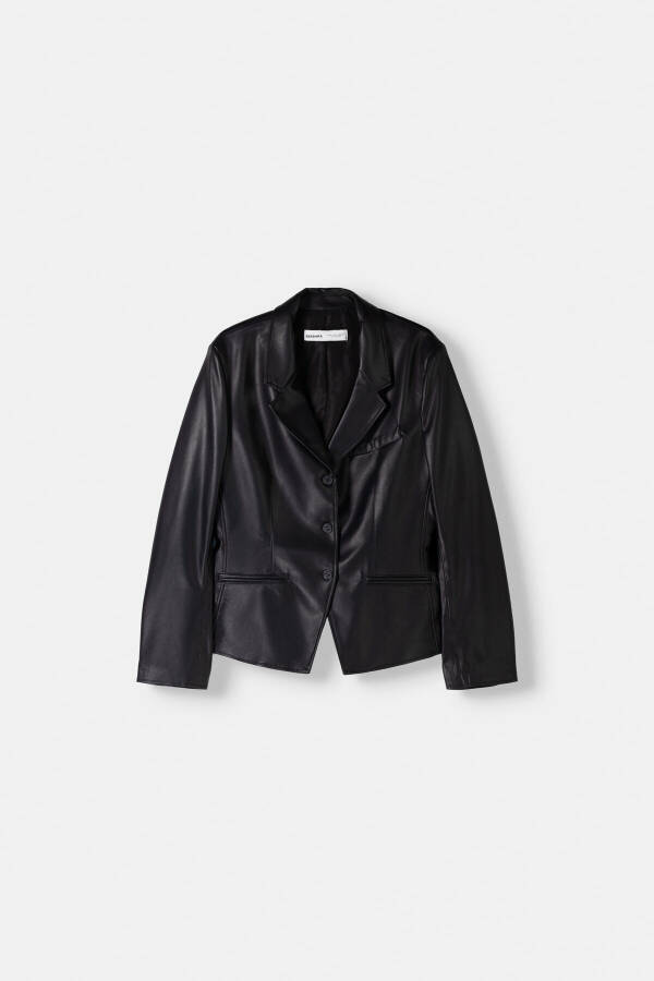 Fitted Faux Leather Blazer - 2