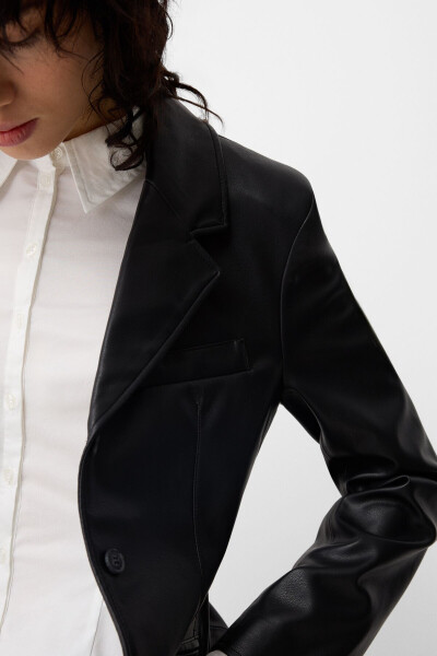 Fitted Faux Leather Blazer - 6