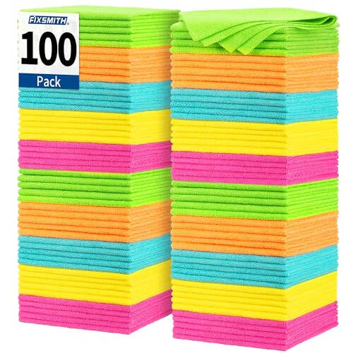 FIXSMITH Microfiber Cleaning Cloth, 100 Pack Shop Towels, Micro Fiber Cloth for Cleaning Car, All-Purpose Absorbent Cleaning Rags for Housekeeping, Dust Cloth for Office, Car Wash Towels, 12inx12in - 1