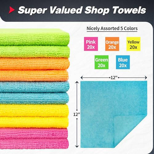 FIXSMITH Microfiber Cleaning Cloth, 100 Pack Shop Towels, Micro Fiber Cloth for Cleaning Car, All-Purpose Absorbent Cleaning Rags for Housekeeping, Dust Cloth for Office, Car Wash Towels, 12inx12in - 2