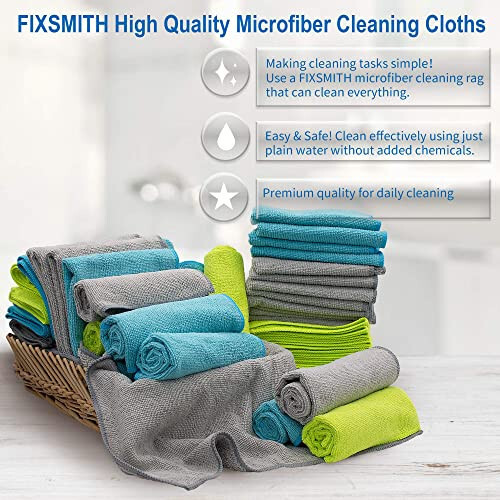 FIXSMITH Microfiber Cleaning Cloth - Pack of 50, Multi-Functional Towels, Size: 12 x 16 in, Highly Absorbent Rags, Lint-Free, Streak-Free Cloths for Car Kitchen Home Office - 2