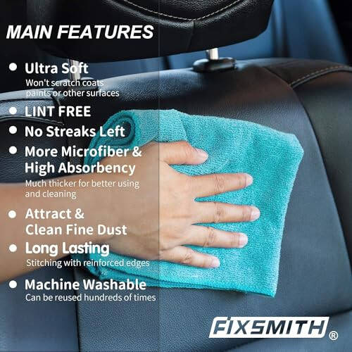 FIXSMITH Microfiber Cleaning Cloth - Pack of 50, Multi-Functional Towels, Size: 12 x 16 in, Highly Absorbent Rags, Lint-Free, Streak-Free Cloths for Car Kitchen Home Office - 7