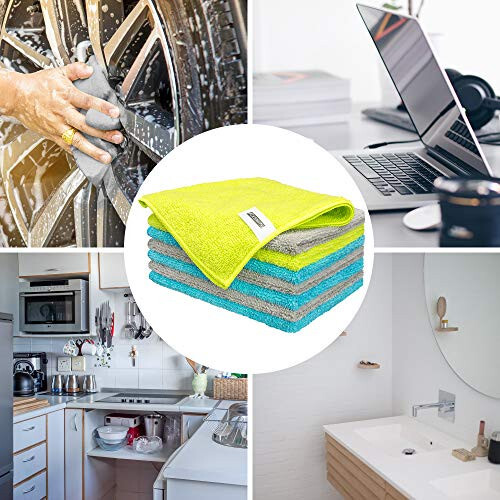 FIXSMITH Microfiber Cleaning Cloth - Pack of 8, Size: 12 x 16 in, Multi-Functional Cleaning Towels, Highly Absorbent Cleaning Rags, Lint-Free, Streak-Free Cleaning Cloths for Car Kitchen Home - 6