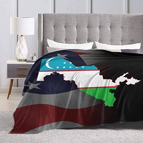 Flag Map of Uzbekistan Throw Blanket 50X40in Warm Super Soft Flannel Blankets for Bed Sofa Great Gift - 2