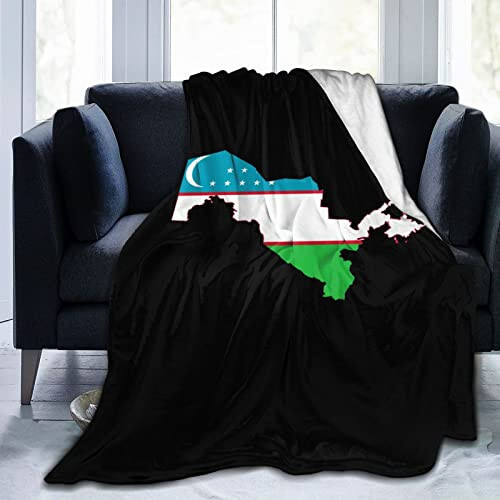 Flag Map of Uzbekistan Throw Blanket for Couch Bed Sofa 60