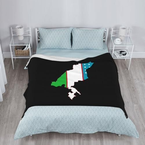 Flag Map of Uzbekistan Throw Blankets 40