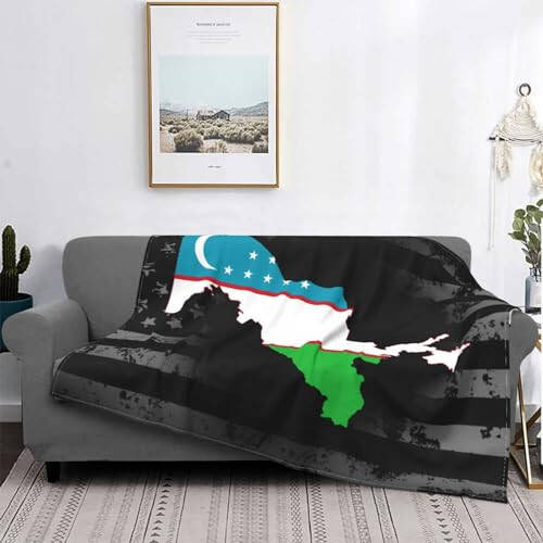 Flag Map of Uzbekistan Ultra-Soft Micro Fleece Throw Blanket Lightweight Blanket for Sofa Couch Chair Bedroom 40