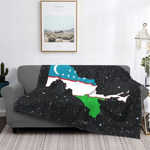 Flag Map of Uzbekistan Ultra-Soft Micro Fleece Throw Blanket Lightweight Blanket for Sofa Couch Chair Bedroom 40