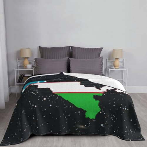 Flag Map of Uzbekistan Ultra-Soft Micro Fleece Throw Blanket Lightweight Blanket for Sofa Couch Chair Bedroom 40