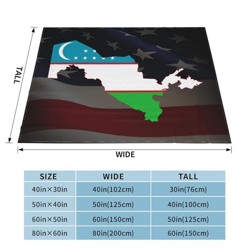 Flag Map of Uzbekistan Ultra-Soft Micro Fleece Throw Blanket Lightweight Blanket for Sofa Couch Chair Bedroom 50