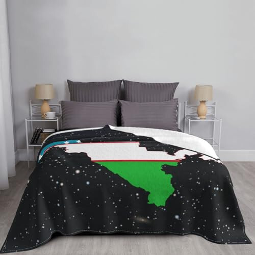 Flag Map of Uzbekistan Ultra-Soft Micro Fleece Throw Blanket Lightweight Blanket for Sofa Couch Chair Bedroom 50