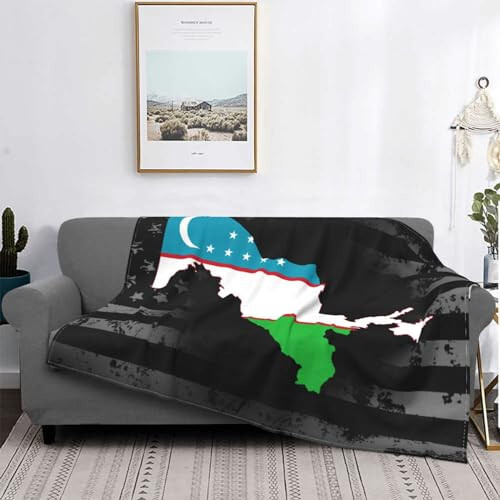 Flag Map of Uzbekistan Ultra-Soft Micro Fleece Throw Blanket Lightweight Blanket for Sofa Couch Chair Bedroom 50