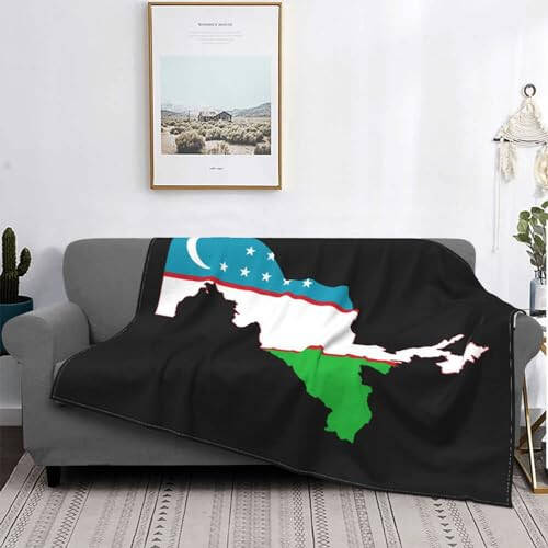 Flag Map of Uzbekistan Ultra-Soft Micro Fleece Throw Blanket Lightweight Blanket for Sofa Couch Chair Bedroom 60