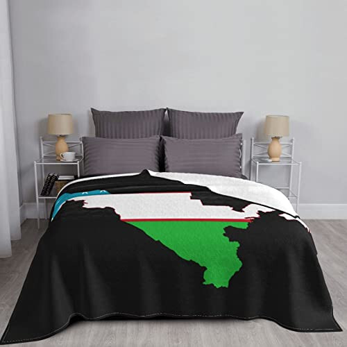 Flag Map of Uzbekistan Ultra-Soft Micro Fleece Throw Blanket Lightweight Blanket for Sofa Couch Chair Bedroom 60