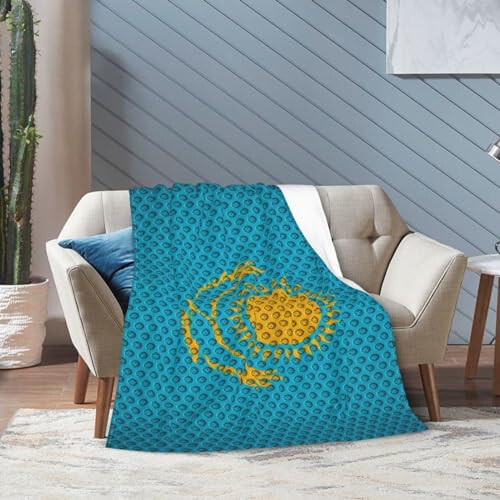 Flag of Kazakhstan Throw Blanket for Couch 40