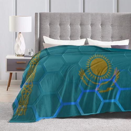 Flag of Kazakhstan Throw Blanket for Couch 40