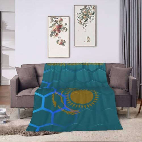 Flag of Kazakhstan Throw Blanket for Couch 40