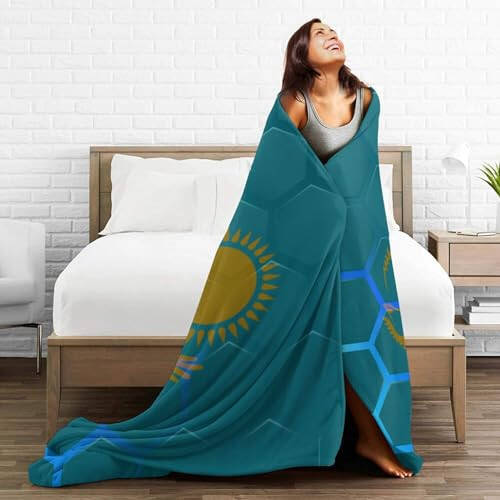 Flag of Kazakhstan Throw Blanket for Couch 40