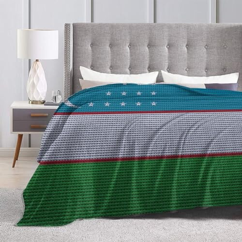 Flag of Uzbekistan Knitting Effect Throw Blanket for Couch 50