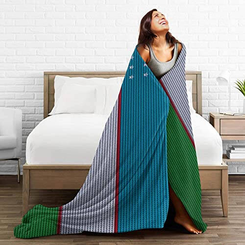 Flag of Uzbekistan Knitting Effect Throw Blanket for Couch Bed Sofa Blankets Super Soft Warm Cozy 40