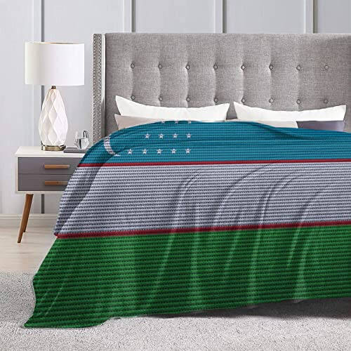 Flag of Uzbekistan Knitting Effect Throw Blanket for Couch Bed Sofa Blankets Super Soft Warm Cozy 40