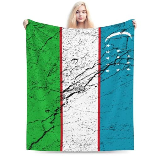 Flag of Uzbekistan Texture Effect Throw Blanket for Couch Bed Sofa Blankets Super Soft Warm Cozy 50