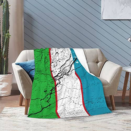 Flag of Uzbekistan Texture Effect Throw Blanket for Couch Bed Sofa Blankets Super Soft Warm Cozy 50