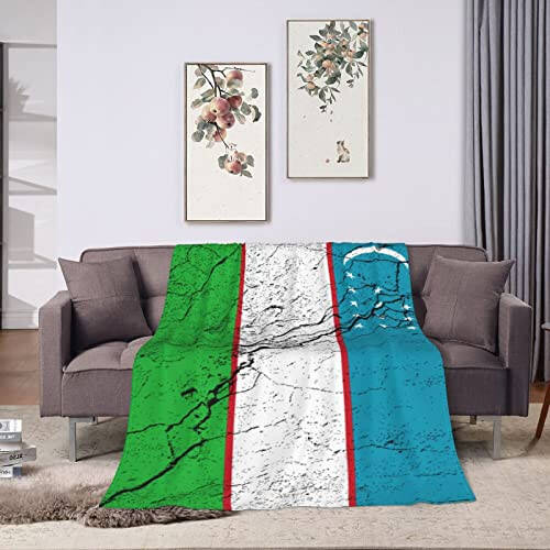 Flag of Uzbekistan Texture Effect Throw Blanket for Couch Bed Sofa Blankets Super Soft Warm Cozy 50