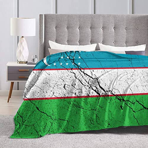 Flag of Uzbekistan Texture Effect Throw Blanket for Couch Bed Sofa Blankets Super Soft Warm Cozy 50