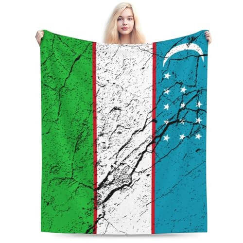 Flag of Uzbekistan Texture Effect Throw Blanket for Couch Bed Sofa Soft Comfortable Blanket 80