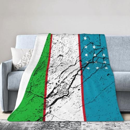 Flag of Uzbekistan Texture Effect Throw Blanket for Couch Bed Sofa Soft Comfortable Blanket 80