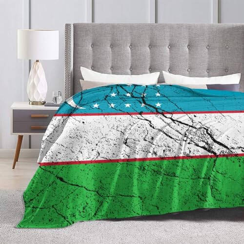 Flag of Uzbekistan Texture Effect Throw Blanket for Couch Bed Sofa Soft Comfortable Blanket 80