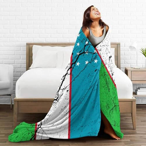 Flag of Uzbekistan Texture Effect Throw Blanket for Couch Bed Sofa Soft Comfortable Blanket 80