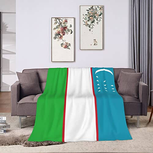 Flag of Uzbekistan Throw Blanket for Couch Bed Sofa Blankets Super Soft Warm Cozy 60