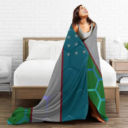 Flag of Uzbekistan Throw Blanket for Couch Bed Sofa Soft and Comfortable Blankets 50