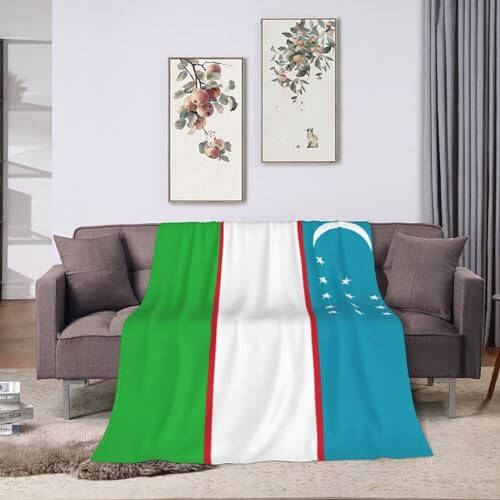 Flag of Uzbekistan Throw Blanket for Couch Bed Sofa Soft and Comfortable Blankets 50