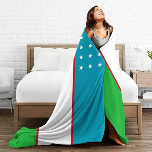 Flag of Uzbekistan Throw Blanket for Couch Bed Sofa Soft and Comfortable Blankets 50