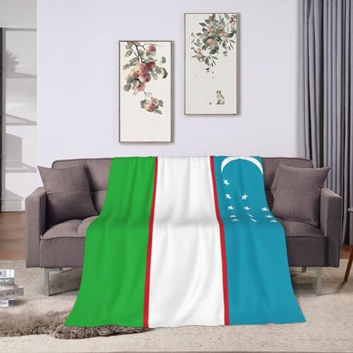 Flag of Uzbekistan Throw Blanket for Couch Bed Sofa Soft and Comfortable Blankets 80