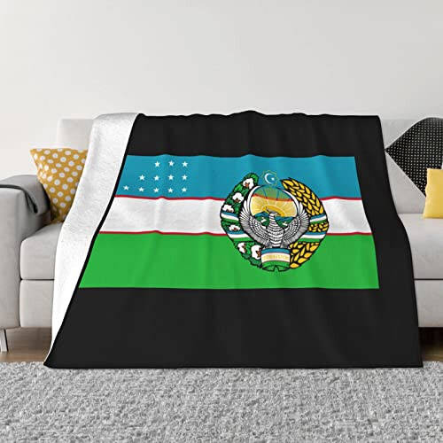 Flag of Uzbekistan with Coat of arms Ultra-Soft Micro Fleece Throw Blanket Lightweight Blanket for Sofa Couch Chair Bedroom 40