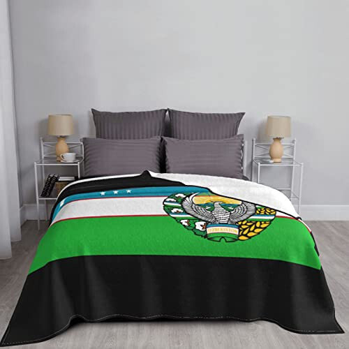 Flag of Uzbekistan with Coat of arms Ultra-Soft Micro Fleece Throw Blanket Lightweight Blanket for Sofa Couch Chair Bedroom 40