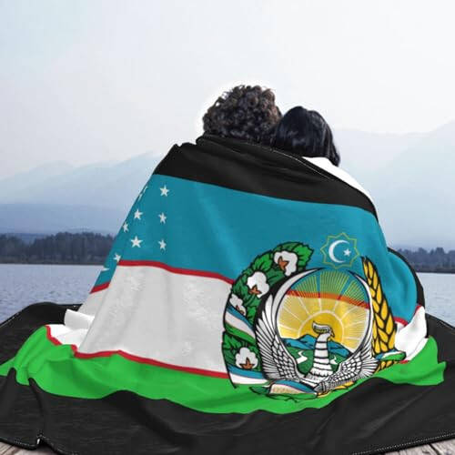 Flag of Uzbekistan with Coat of arms Ultra-Soft Micro Fleece Throw Blanket Lightweight Blanket for Sofa Couch Chair Bedroom 40