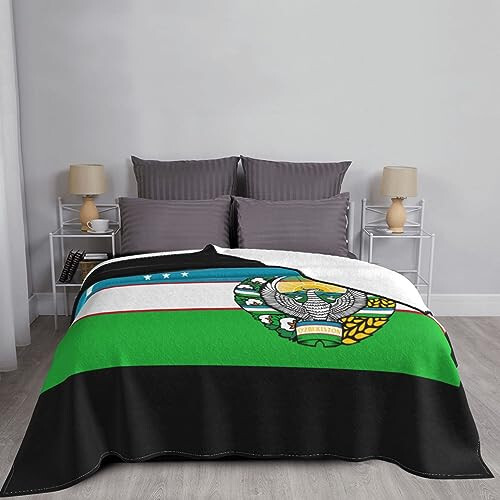 Flag of Uzbekistan with Coat of arms Ultra-Soft Micro Fleece Throw Blanket Lightweight Blanket for Sofa Couch Chair Bedroom 50