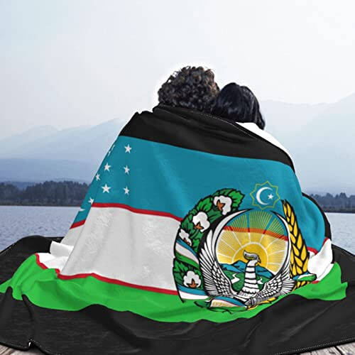 Flag of Uzbekistan with Coat of arms Ultra-Soft Micro Fleece Throw Blanket Lightweight Blanket for Sofa Couch Chair Bedroom 50