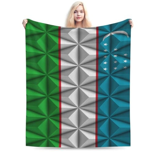 Flag of Uzbekistan with Polygon Effect Throw Blanket for Couch Bed Sofa 50