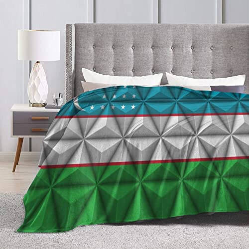 Flag of Uzbekistan with Polygon Effect Throw Blanket for Couch Bed Sofa 50