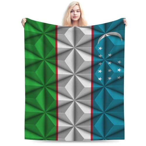 Flag of Uzbekistan with Polygon Effect Throw Blanket for Couch Bed Sofa Soft and Comfortable Blankets 40