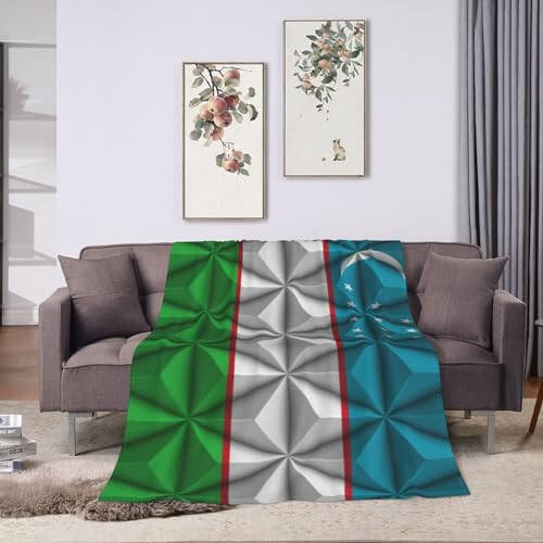 Flag of Uzbekistan with Polygon Effect Throw Blanket for Couch Bed Sofa Soft and Comfortable Blankets 40