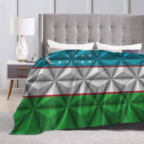 Flag of Uzbekistan with Polygon Effect Throw Blanket for Couch Bed Sofa Soft and Comfortable Blankets 40