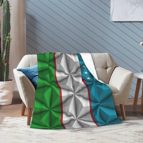 Flag of Uzbekistan with Polygon Effect Throw Blanket for Couch Bed Sofa Soft and Comfortable Blankets 40