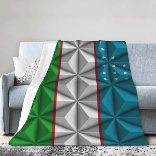 Flag of Uzbekistan with Polygon Effect Throw Blanket for Couch Bed Sofa Soft Comfortable Blanket 40